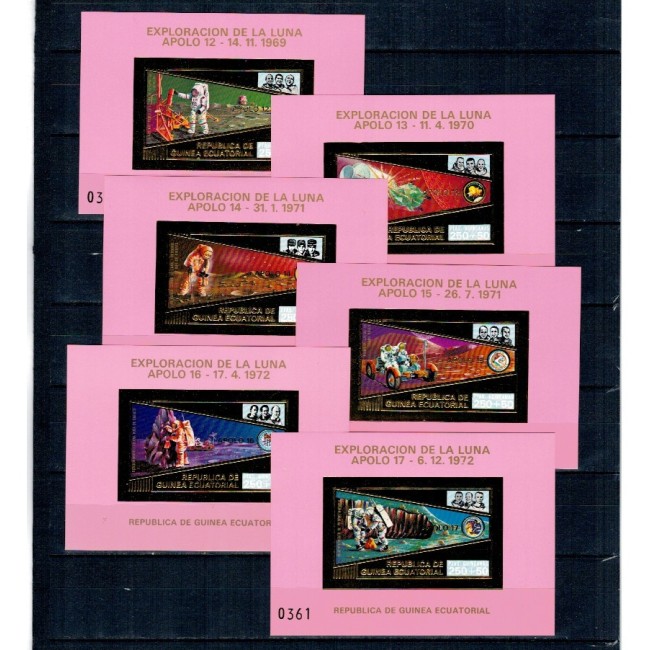 Guinea Ecuatoriala 1973 - Cosmonautica, misiunile Apollo, colite nedantelate folio gold, neuzate