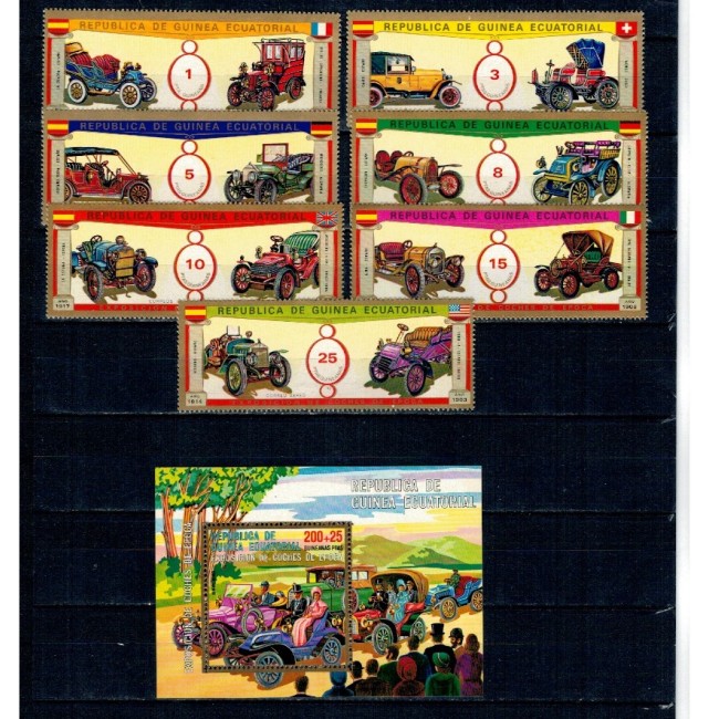 Guinea Ecuatoriala 1976 - Mașini de epoca, serie si colita neuzata