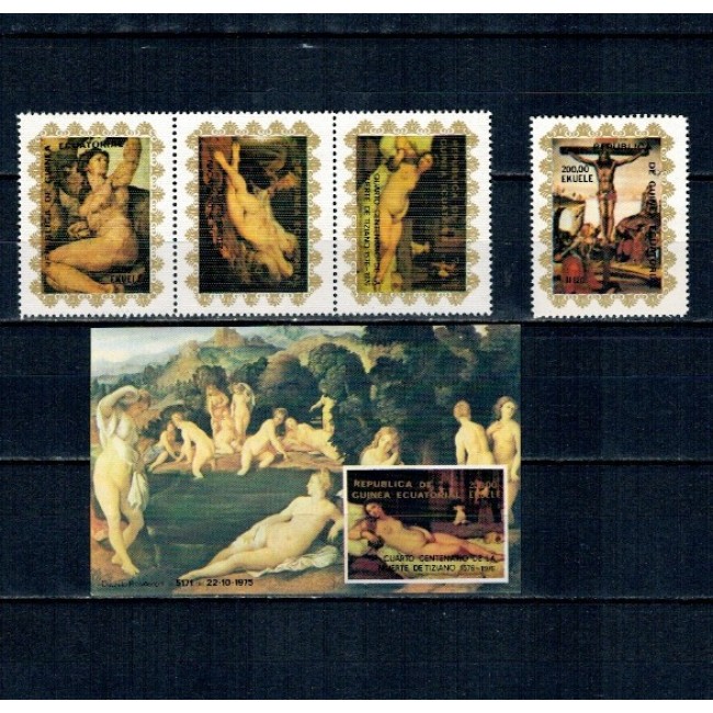 Guinea Ecuatoriala 1976 - Picturi, arta, Pasti, serie si colita neuzata