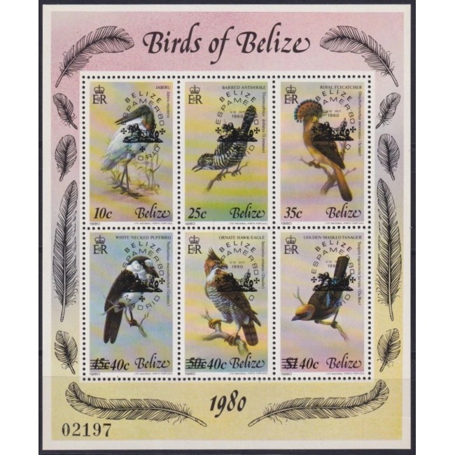 Belize 1980 - Păsări, supratipar Espamer, bloc neuzat, cota mare