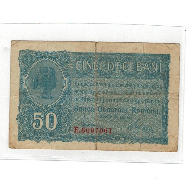 Romania 1917 - 50 bani, Banca Generala Romana, uzat