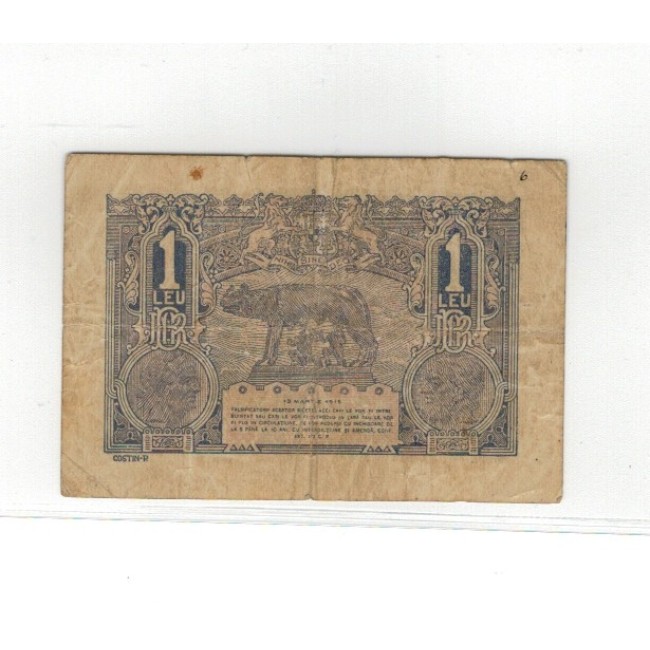 Romania 1915 - 1 leu, semnătura viceguvernator, circulat