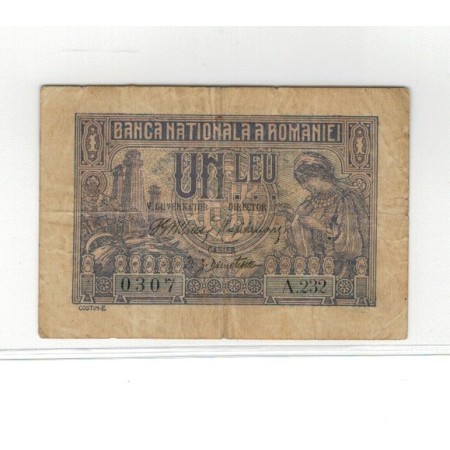 Romania 1915 - 1 leu, semnătura viceguvernator, circulat