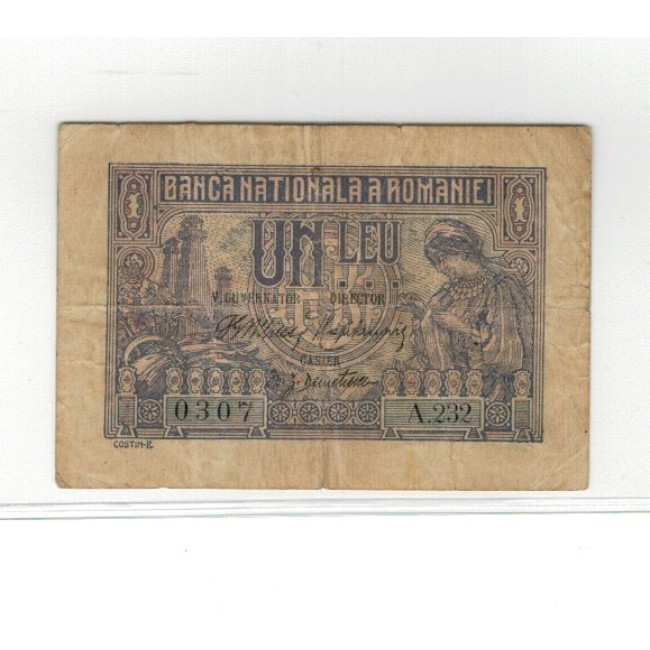 Romania 1915 - 1 leu, semnătura viceguvernator, circulat