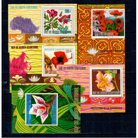 Guinea Ecuatoriala - Lot 5 colite neuzate, tematica flori