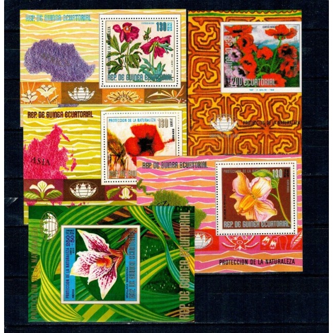 Guinea Ecuatoriala - Lot 5 colite neuzate, tematica flori