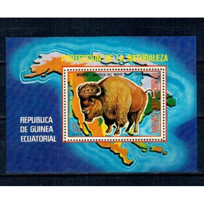 Guinea Ecuatoriala 1977 - Fauna din America de Nord, animale, colita neuzata