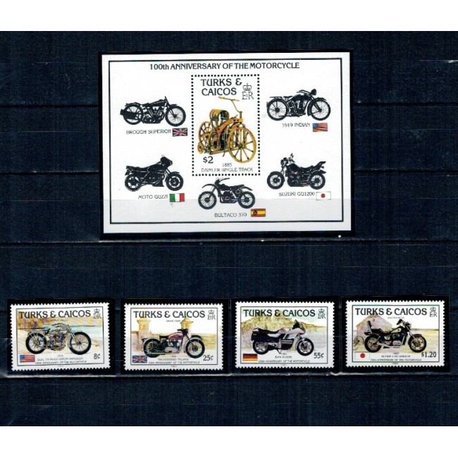 Turks & Caicos 1985 - Motociclete, serie si colita neuzata