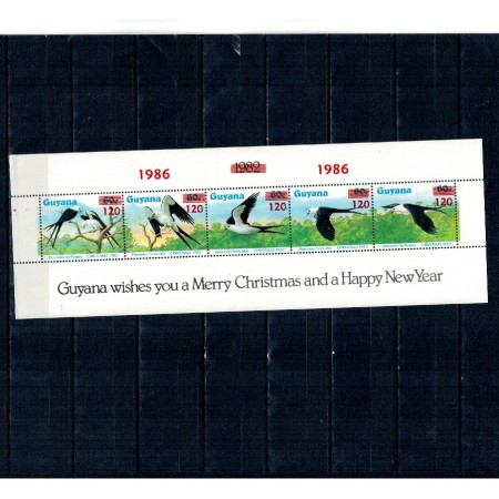 Guyana 1986 - Păsări, Crăciun, supratipar, bloc neuzat