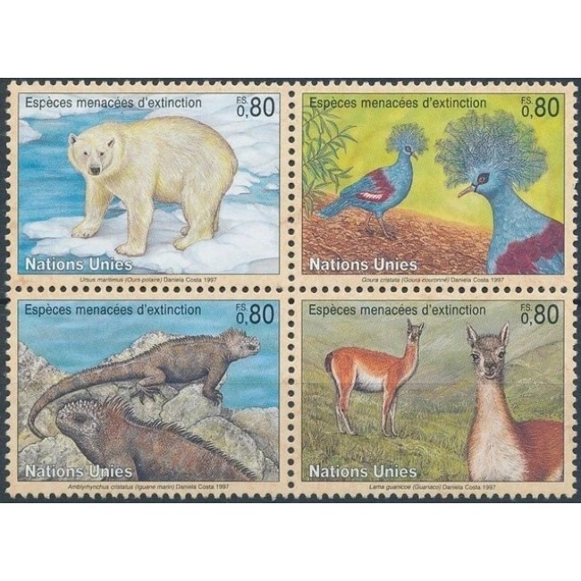 ONU Geneva 1997 - Fauna protejata, animale, serie neuzata