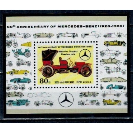 DPR Korea 1986 - Mașini de epoca, colita neuzata