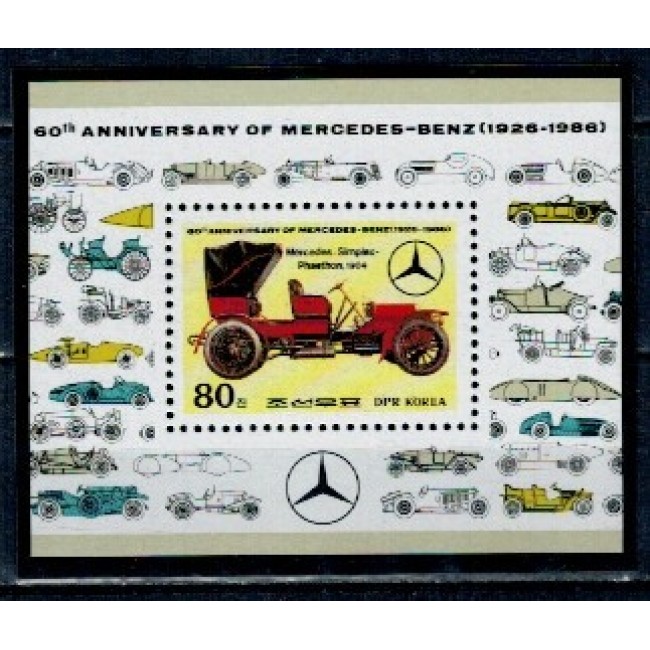 DPR Korea 1986 - Mașini de epoca, colita neuzata