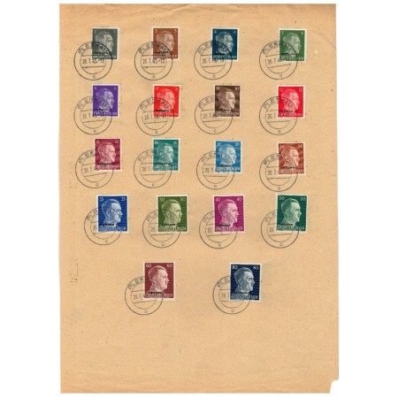 Ostland, ocupatia germana 1943 - Supratipar pe Hitler, Mi.No.1-18 pe fragment, cu stampile Pskov/Pleskau