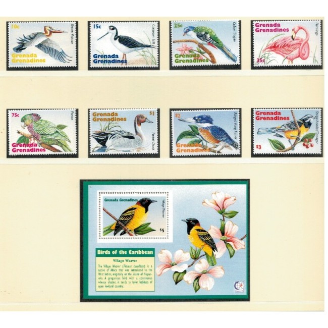 Grenada Grenadines 1995 - Păsări, serie si colita neuzata