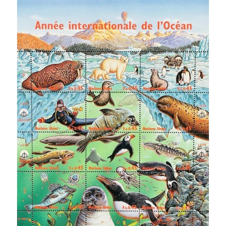 ONU Geneva 1998 - Anul international al oceanelor, fauna, animale, bloc neuzat