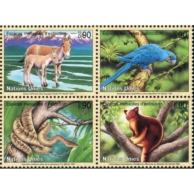 ONU Geneva 1999 - Fauna protejata, animale, serie neuzata