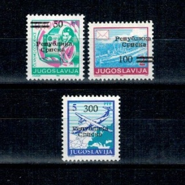 Republica Srpska (Bosnia) 1992 - Supratipar pe Iugoslavia, Mi.No.3II, 7II, 9I neuzate