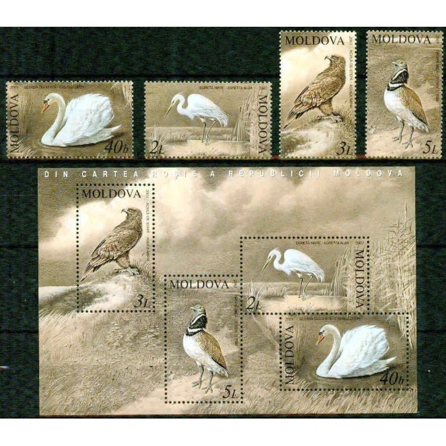 Moldova 2003 - Fauna, păsări, serie si bloc neuzat