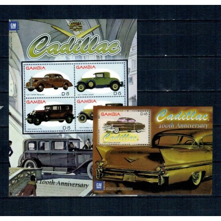 Gambia 2003 - Mașini de epoca, Cadillac, colita si bloc neuzat