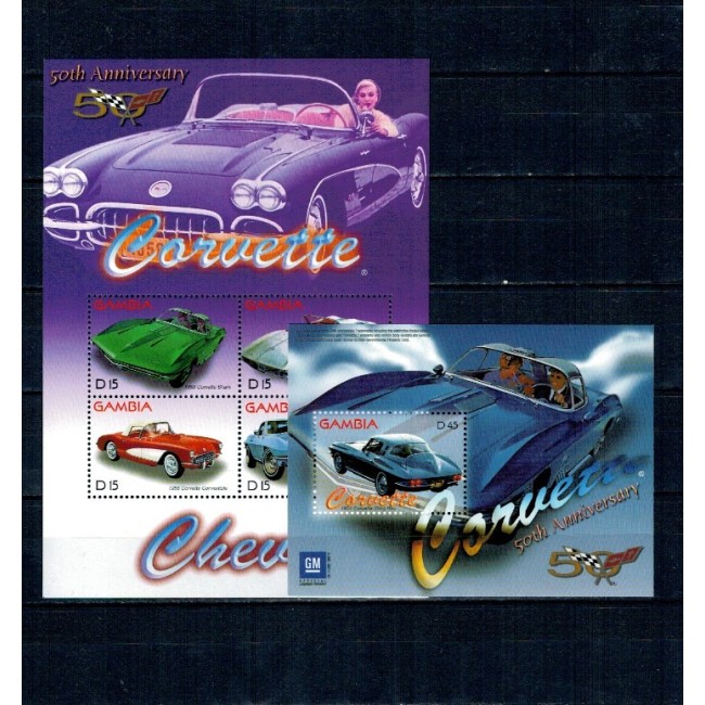 Gambia 2003 - Mașini de epoca, Corvette, colita si bloc neuzat