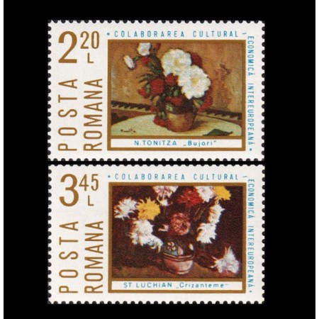 1975 - Colaborarea cultural-europeana, picturi, cu flori, serie neuzata