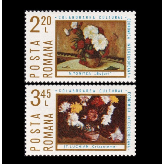 1975 - Colaborarea cultural-europeana, picturi, cu flori, serie neuzata