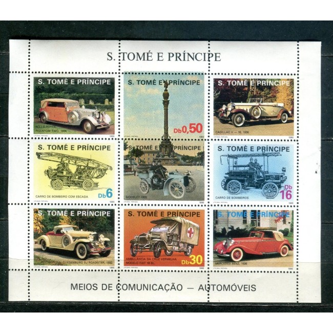 Sao Tome 1986 - Mașini de epoca, bloc neuzat