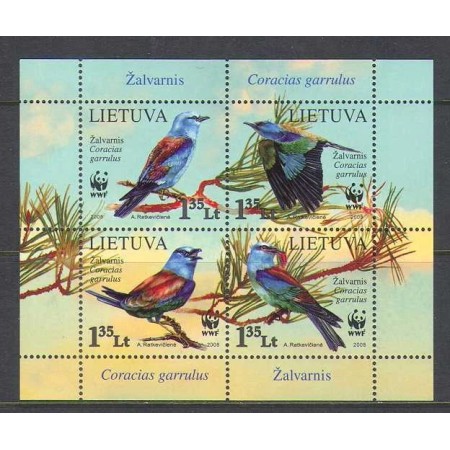 Lituania 2008 - Păsări, fauna WWF, bloc neuzat