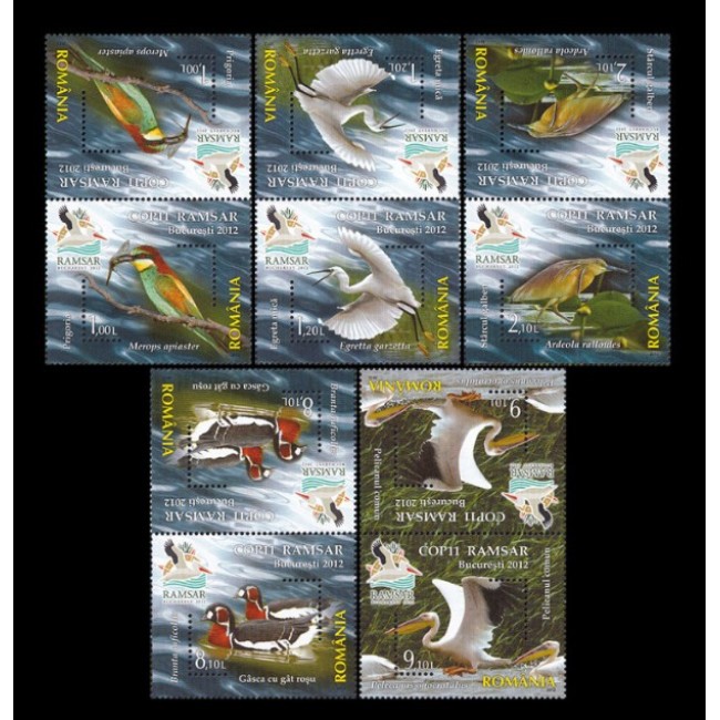 2012 - Păsări acvatice, serie perechi tete-beche neuzate