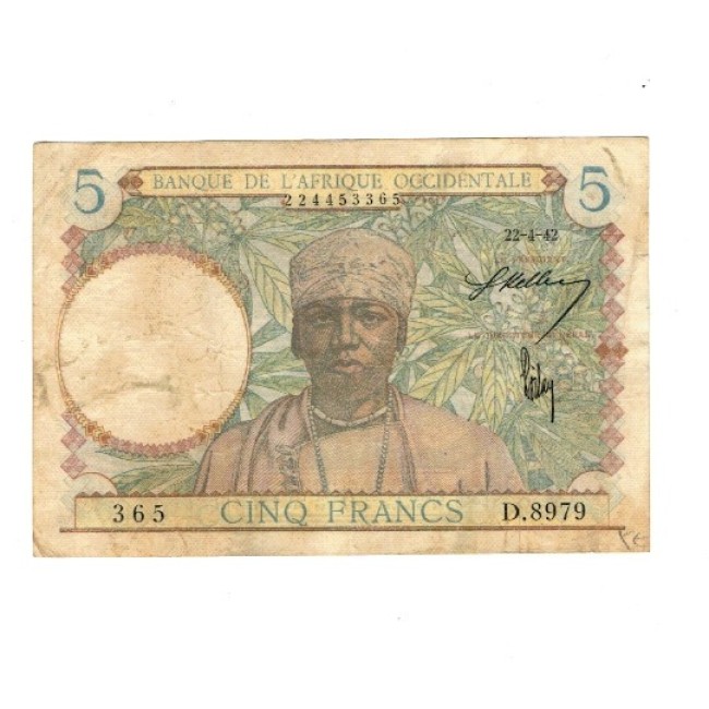 Africa Occidentala Franceza 1942 - 5 franci, circulat