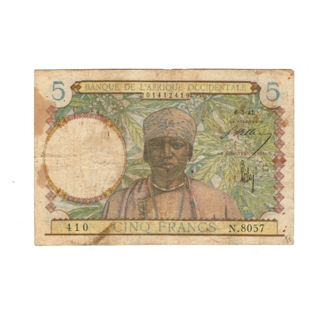 Africa Occidentala Franceza 1941 - 5 franci, circulat