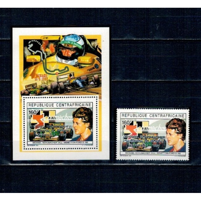 Centrafricaine Republic 1994 - Schumacher, Formula 1, supratipar, serie si colita neuzata