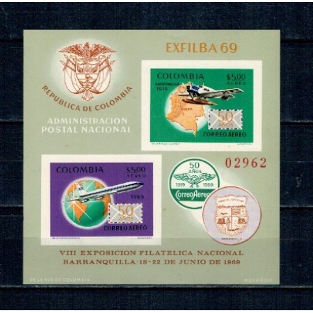 Columbia 1969 - Posta Aeriana, avioane, Exfilba, colita neuzata