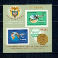 Columbia 1969 - Posta Aeriana, avioane, aviație, Exfilba, colita neuzata