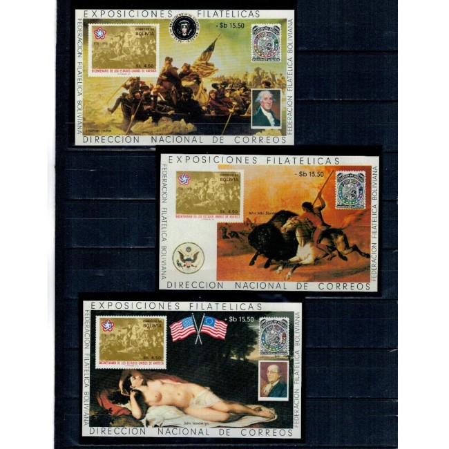 Bolivia 1976 - Bicentenarul Independentei SUA, picturi, arta, serie colite neuzate