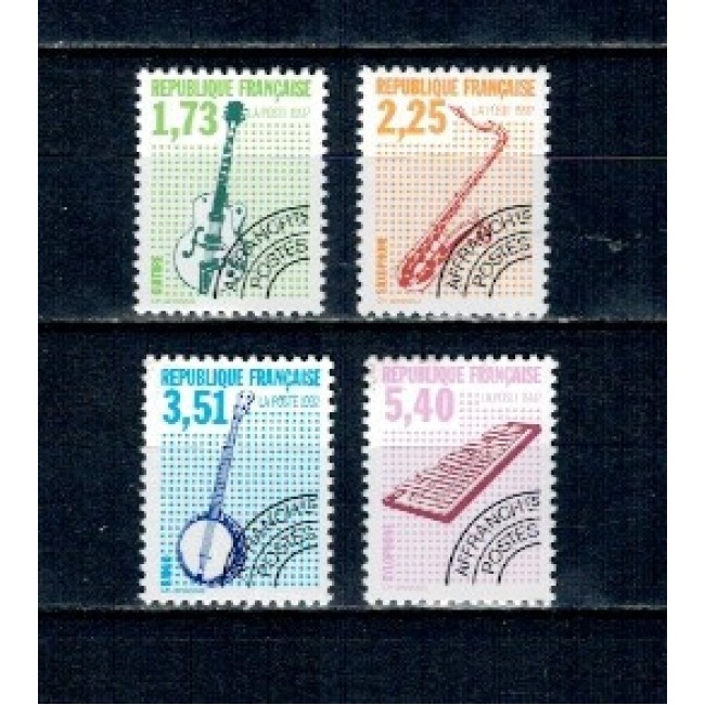 Franta 1992 - Instrumente muzicale (II), uzuale preobliterate, serie neuzata