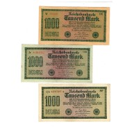 Germania 1922 - 1000 Mark, lot 3buc cu filigrane diferite