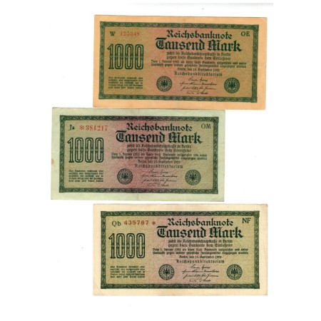 Germania 1922 - 1000 Mark, lot 3buc cu filigrane diferite