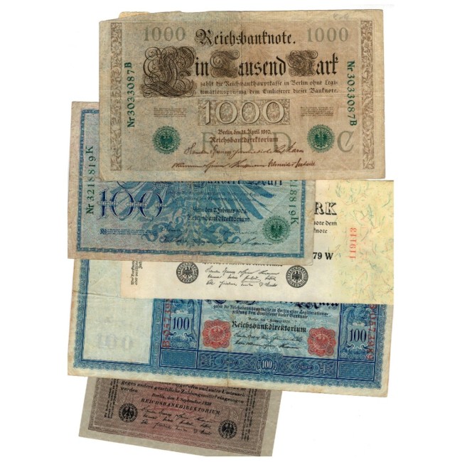 Germania 1908-1923 - Lot 5 bancnote, circulate
