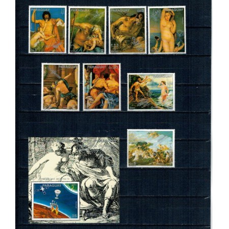 Paraguay 1976 - Picturi, arta, cosmonautica, serie si colita neuzata