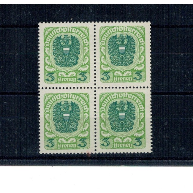 Austria 1921 - Uzual 3kr, Mi.No.316xc in bloc de 4 neuzat, expertizat, cota mare