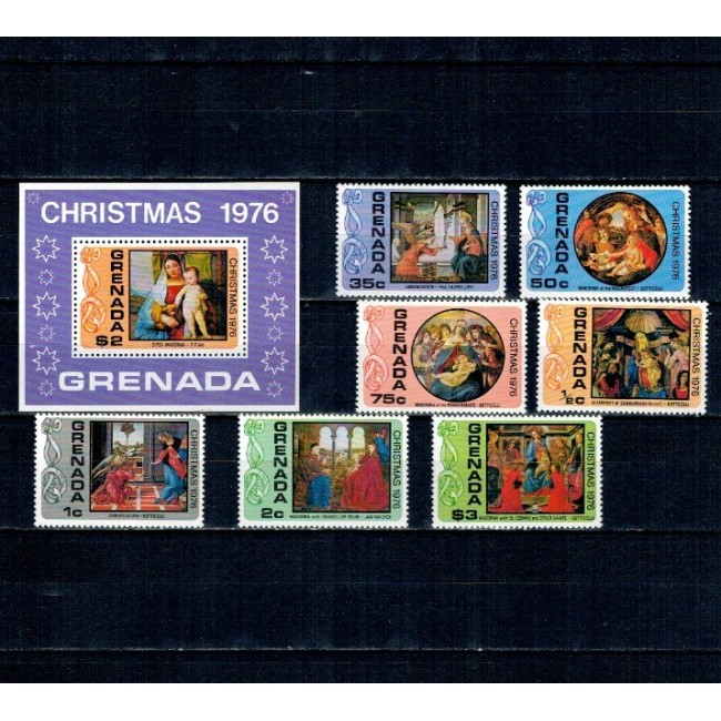 Grenada 1976 - Craciun, picturi, arta, serie si colita neuzata