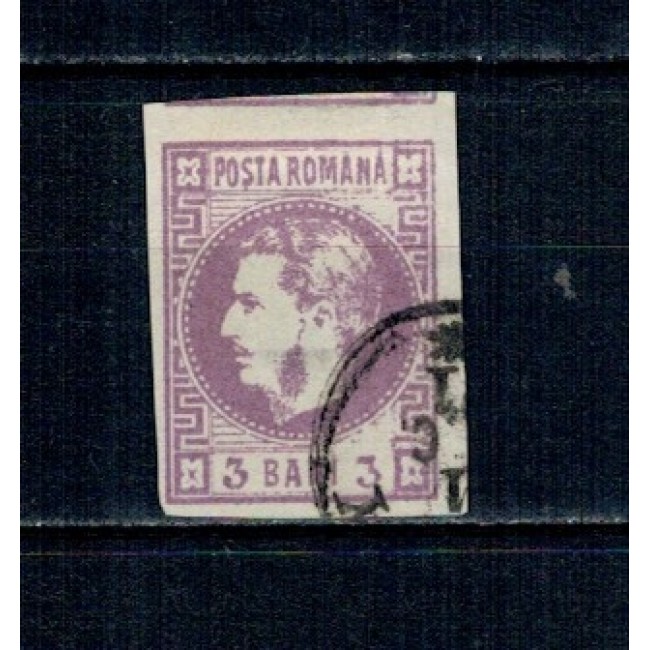 1870 - Carol I cu favoriți, 3 bani stampilat