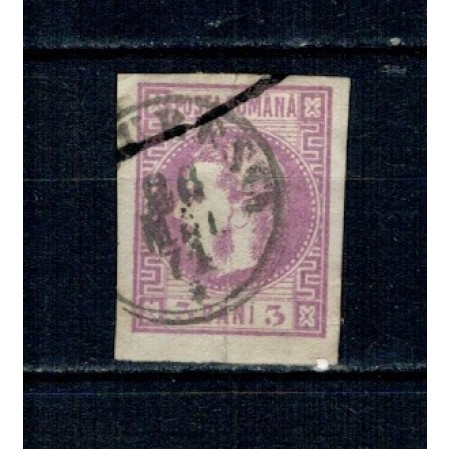 1870 - Carol I cu favoriți, 3 bani stampilat