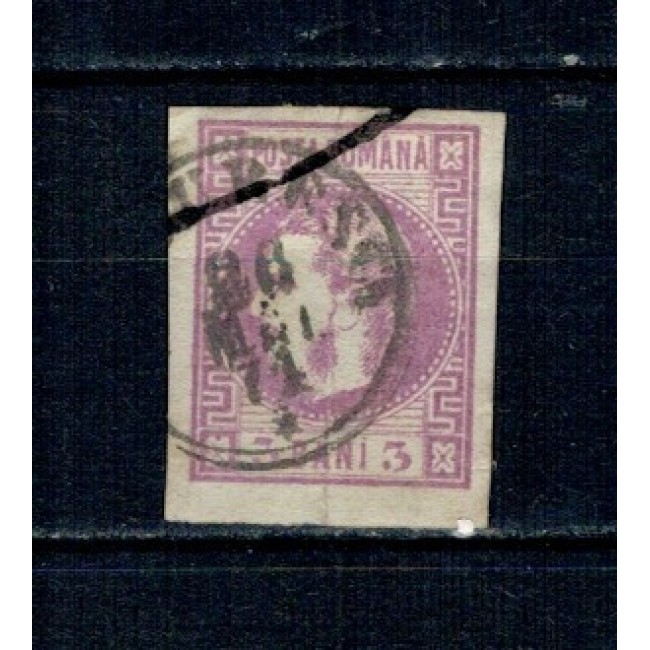 1870 - Carol I cu favoriți, 3 bani stampilat