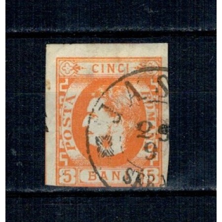 1869 - Carol I cu favoriți, 5 bani, portocaliu, stampilat