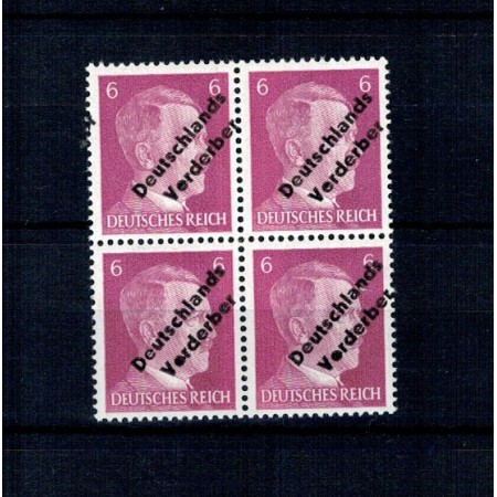 Germania 1945 - Emisiune locala Meissen, supratipar pe 6pF Hitler, bloc de 4 neuzat