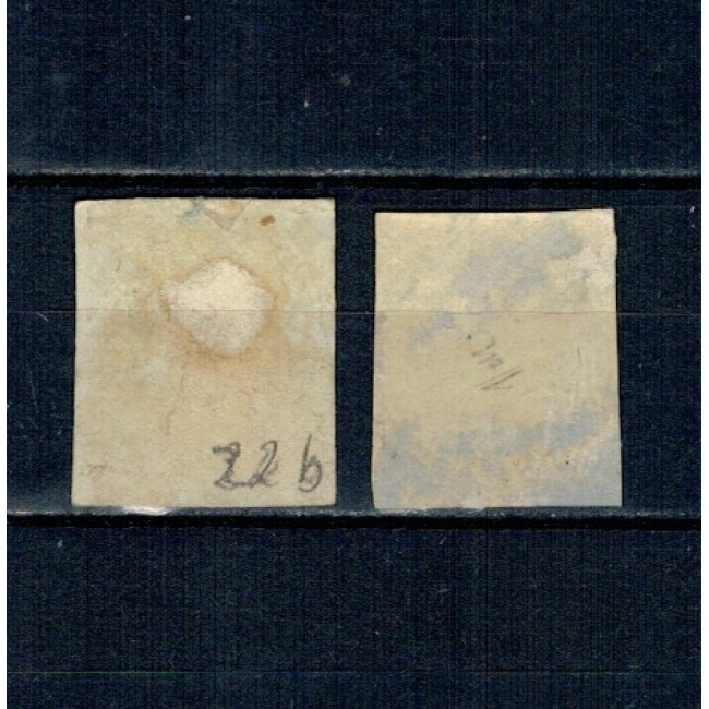 1869 - Carol I cu favoriți, 10 bani, doua mărci stampilate, nuanțe diferite