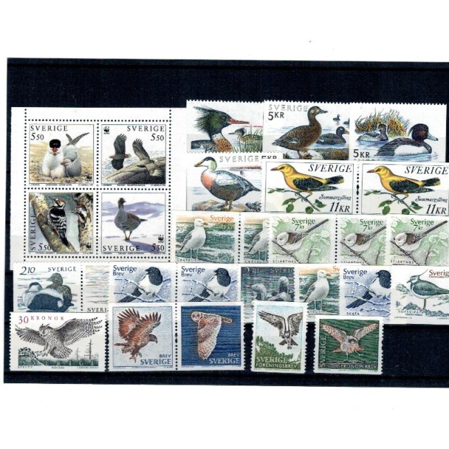 Suedia - Lot timbre neuzate, tematica pasari