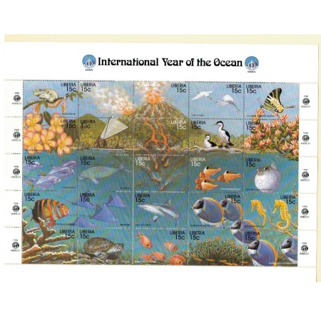 Liberia 1998 - Fauna, oceane, animale, minicoala neuzata
